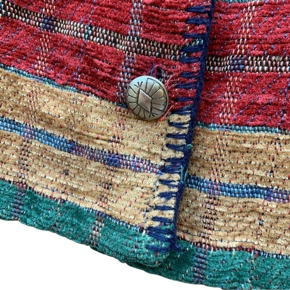 Rough Rider Circle T Chenille Cropped Buttoned Jacket Tan Green Blue Size M - Picture 6 of 9